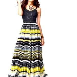 Free People Women Boho Black/Yellow Corset Top Maxi Pleated Dress Size 6